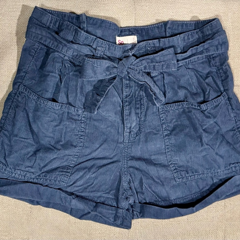 SO Blue Corduroy Shorts with Elastic Waistband